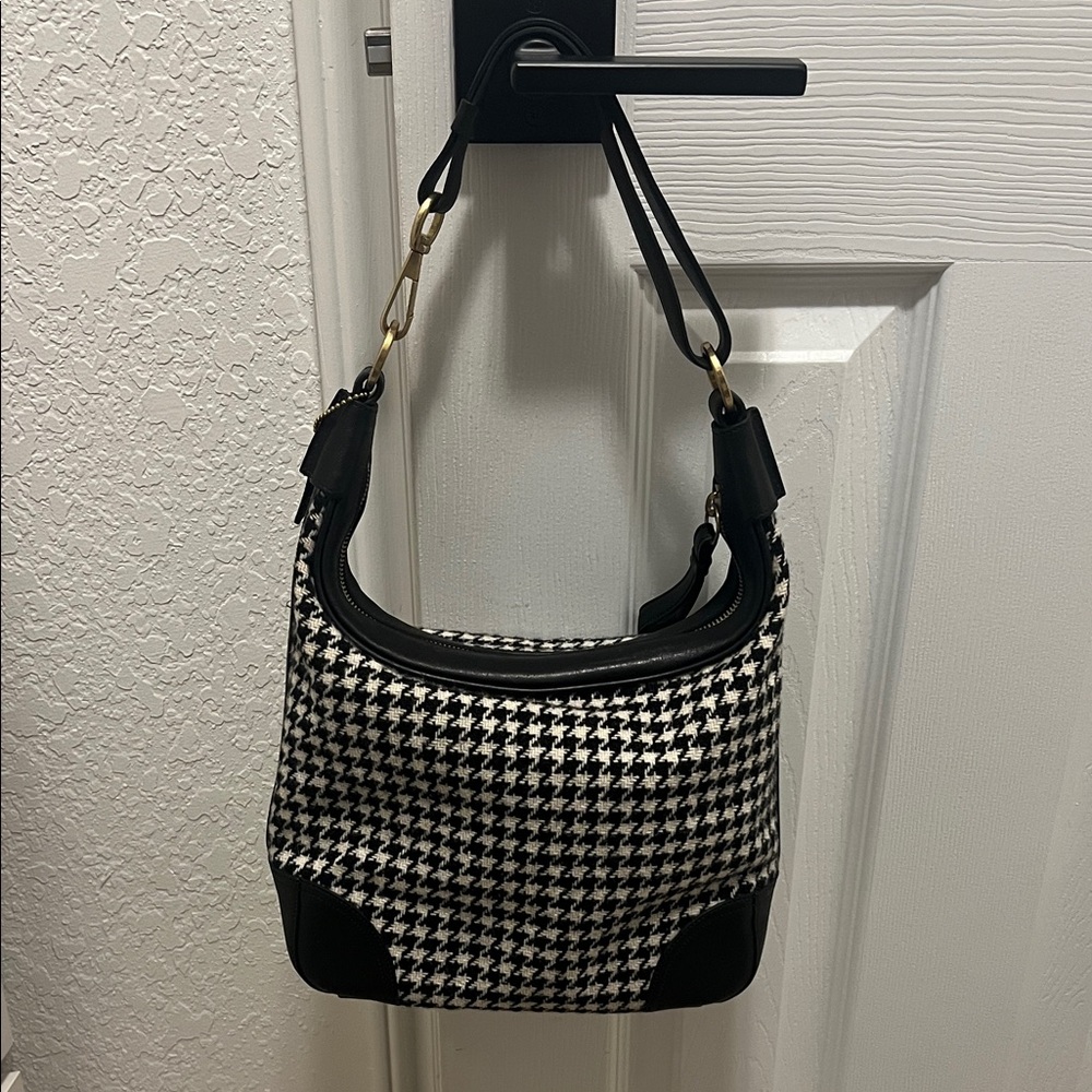 Coach Houndstooth Wool Shoulder Bag - Black & White